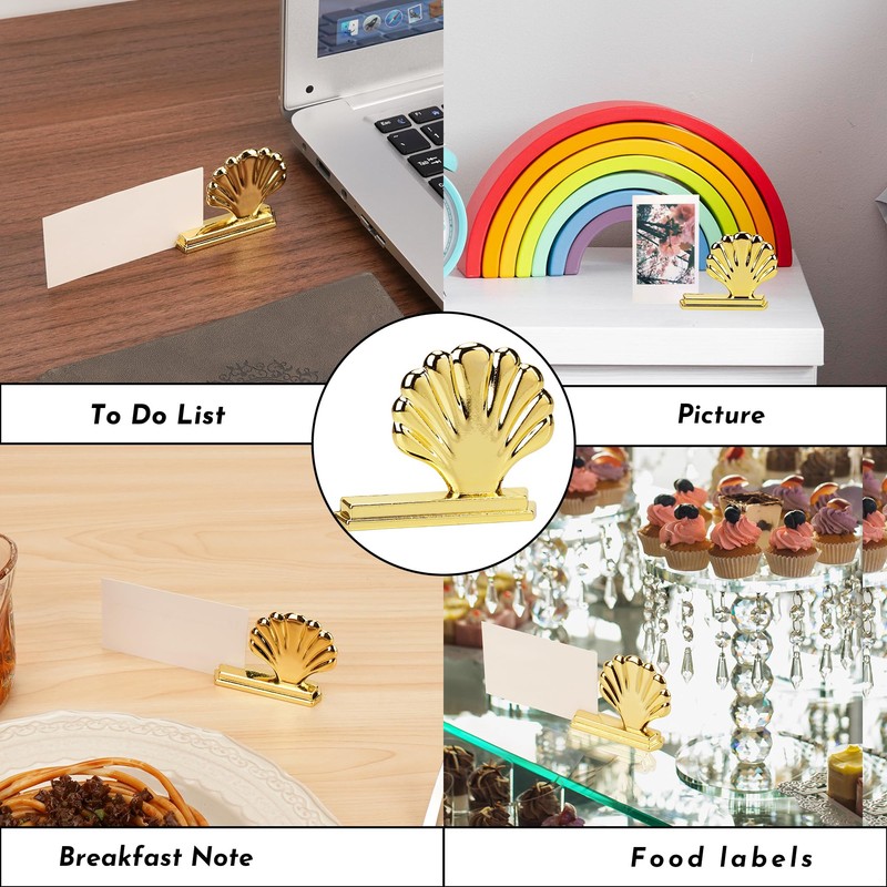 BUNCHBRAVO Nautical Shell Place Card Holders, Set of 12 Gold