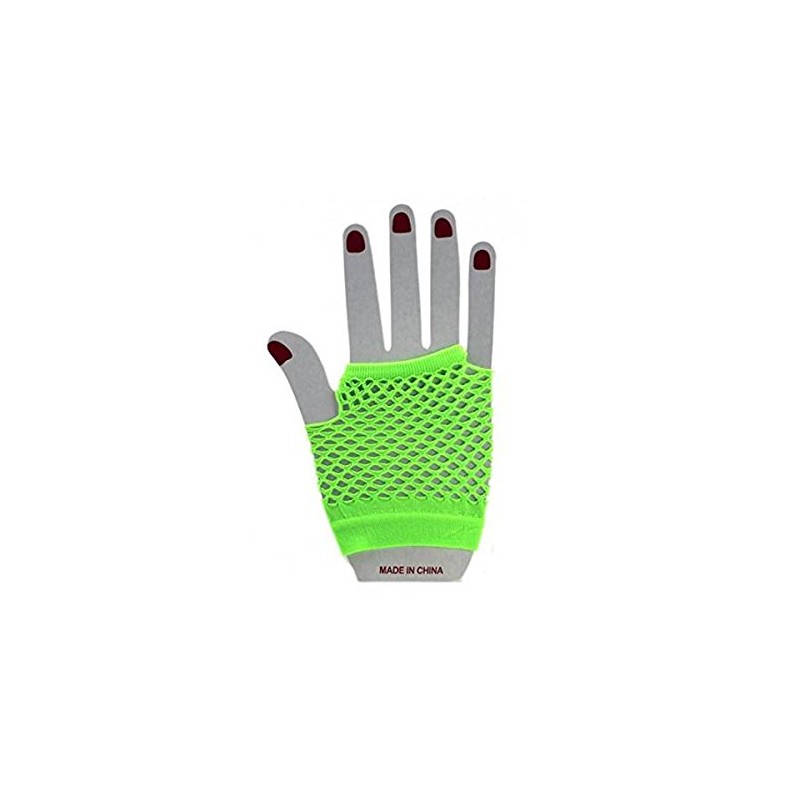 Unbranded Fishnet Wrist Length Fingerless Gloves One Size-Lime Green-One Size