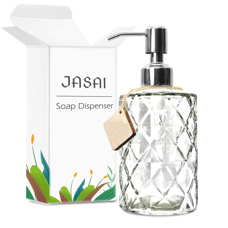 JASAI Diamond Design 12 Oz Glass Soap Dispenser, Kitchen soap