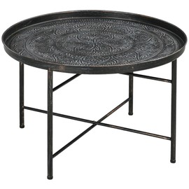 HOMCOM 24" Round Coffee Table with Hammered Tray Top, Vintage Metal Center Table for Living Room, Bedroom, Side Table, Pewter