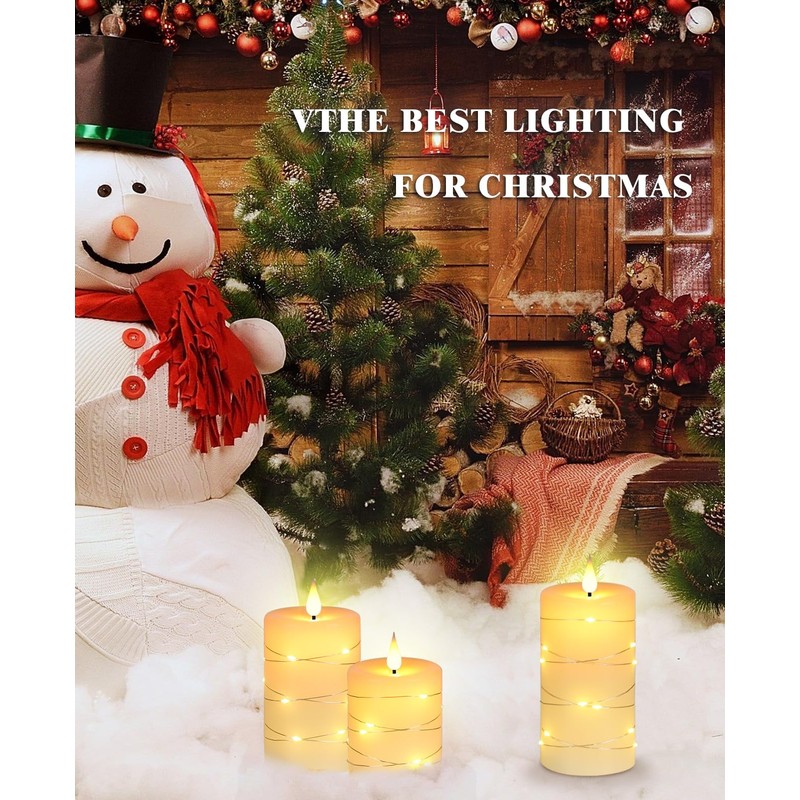 Da by Flameless Candles with String Lights，Battery Operated Candles,LED Flickering