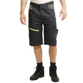 Lee Cooper LCSHO811 Men's Workwear Reflective Hi-Vis Detail Multi Pocket Work Cargo Shorts, Black/Grey, 40W
