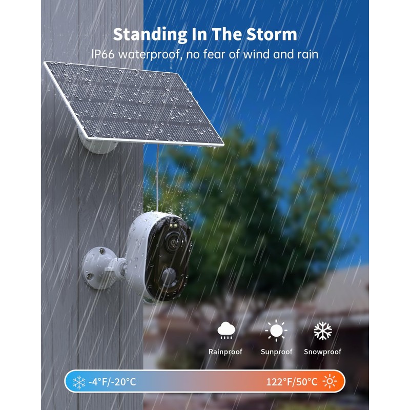 Security Cameras Wireless Outdoor, Solar Battery Powered 2k Color Night