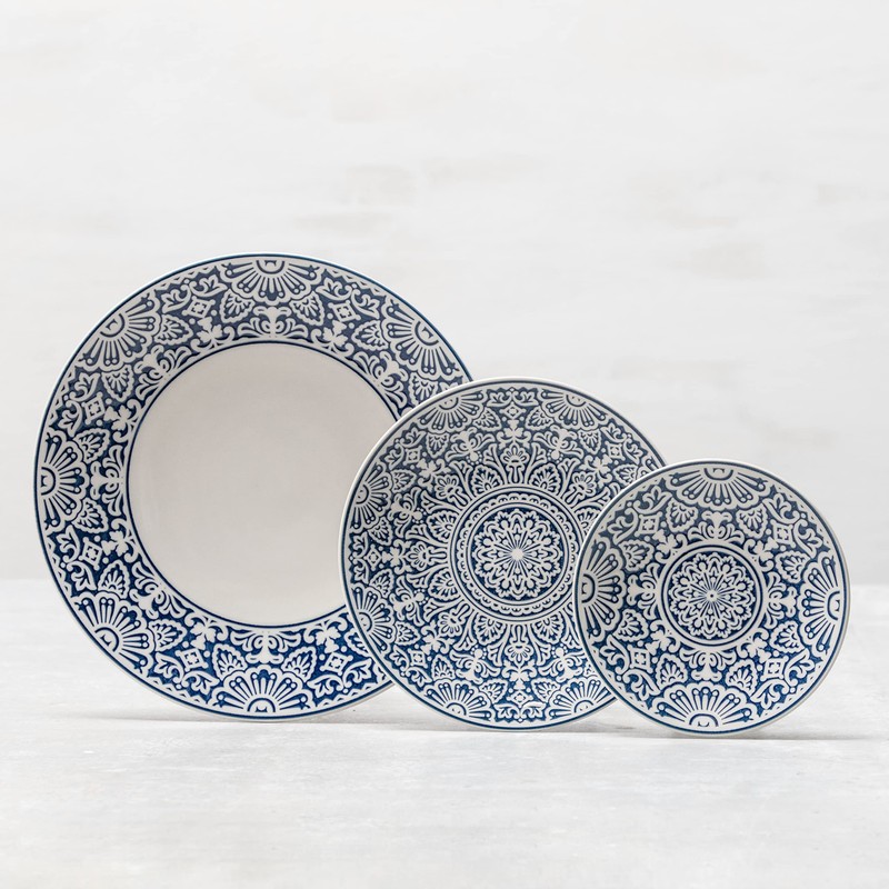 Fortessa Havana Vitrified China Coupe Rimless Plate 4 Pack, Blue,