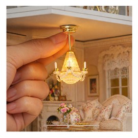 NUOBESTY 1Pc Dollhouse Chandelier Light, 1:12 Scale Miniature Ceiling Lamp LED Candle Doll House Light for Dollhouse Accessories, Indoor Outdoor Room Box, Miniature Museum Decor