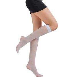 Verdancy Women’s 3 Packs 20D Sheer Knee High Socks Ultra Stretchable Plus Size Trouser Socks Over Calf Stockings (3 Pairs of White)