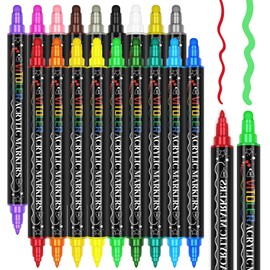 Vitoler Acrylic Paint Markers,18pcs Paint Pens, Acrylic Markers Sets With Brush Tip and Dot Tip for Kids Rocks Wood, Art Supplies