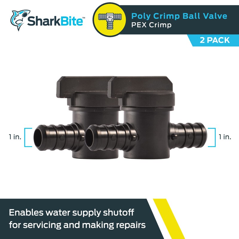 SharkBite 1/2 Inch Poly Crimp Ball Valve, Pack of 2,