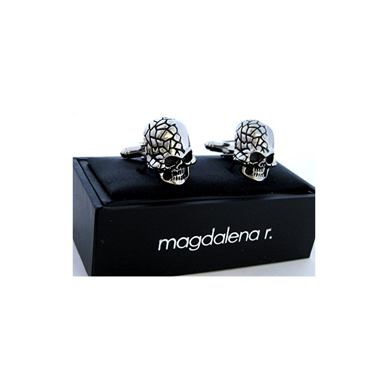 Black Silver Skull and Crossbones Cufflinks Gift Box Incl