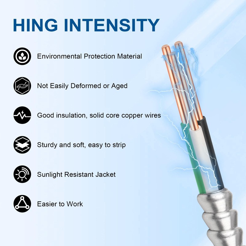 10/2 MC Cable with Ground - 15FT Pure Copper 10AWG/2