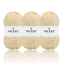 NICEEC 3 Skeins Soft Chenille Yarn Blanket Yarn Velvet Yarn for Knitting Fancy Yarn for Crochet Weaving DIY Craft Total Length 3×85m (3×93yds, 3×50g)_Khaki