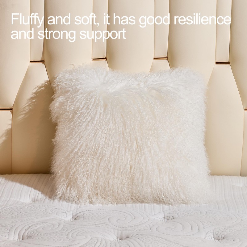 Genuine Sheepskin Throw Pillow with PP Cotton Inside, Luxury Fluffy