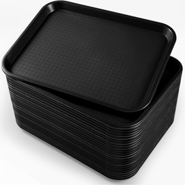 Menkxi 24 Pcs Plastic Fast Food Tray Bulk Restaurant Serving Tray 14 x 18 Inch Rectangular Cafeteria Food Trays Non Slip Waiter Serving Platter for Kitchen Restaurant Hotel Home Cafe Bar (Black)