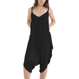 BODYWEAR LTD Women's Lagenlook Strappy Baggy Harem Jumpsuit Dress Top Playsuit (Black, 20-22)