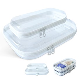 Gberlczz - 2 fundas transparentes con cierre para aperitivos, bolsa dura portátil con cierre para una vida ordenada, funda impermeable transparente con cierre (2, mediano-8 pulgadas, grande-10