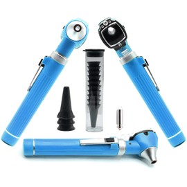 AAProTools Mini Otoscope Kit Student Home Use Led Bright Light Ent Otoscope Pocket Size Sky Blue Plus 1 Extra Replacement Bulb Plus 10 Specula