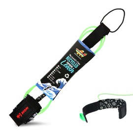 Wave Tribe Eco Surfboard Leash - 9' Premium Surf Leash, Strong Like Bull Leash with Double Stainless Steel Swivels, Triple Rail Saver, Key Pocket (Green)
