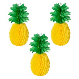 Alvogimor 3-Pack Pineapple Honeycomb Decorations,14 Inch, Paper Pineapple Table Hanging for Summer Tropical Hawaiian Beach Jungle Party Supplies Favor