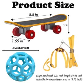 ZKFSIE Tortoise Toys, Tortoise Enrichment Toys with Skateboard and Treat Ball, Interactive Training and Feeding Set for Small Reptile Pets, Includes Blue 9cm Ball and Adjustable Yellow Harness