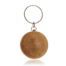 Tngan Ball Shape Clutch Purse Party Handbag Rhinestone Ring Handle Evening Bag Golden