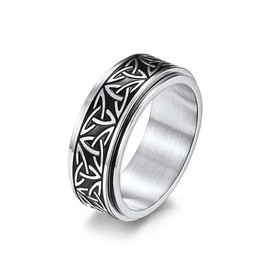 SINLEO Stainless Steel Anxiety Ring Celtic Knot Spinner Ring for Men Women Fidget Rings Stress Relieving Tool Jewelry for Anxiety Silver Size 10