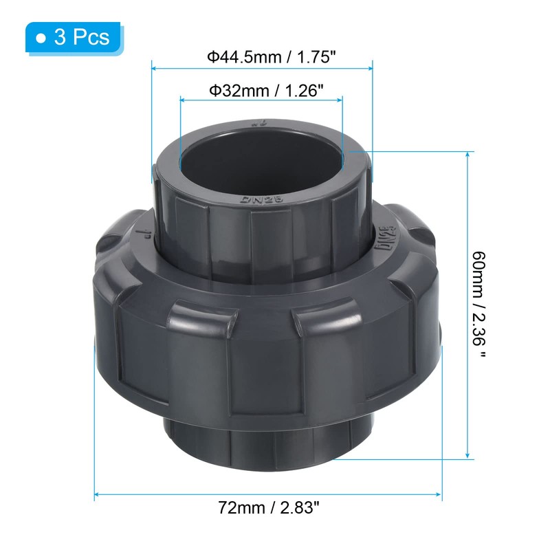 PATIKIL UPVC Pipe Fitting 25mm Socket 3pcs Straight Joint Union