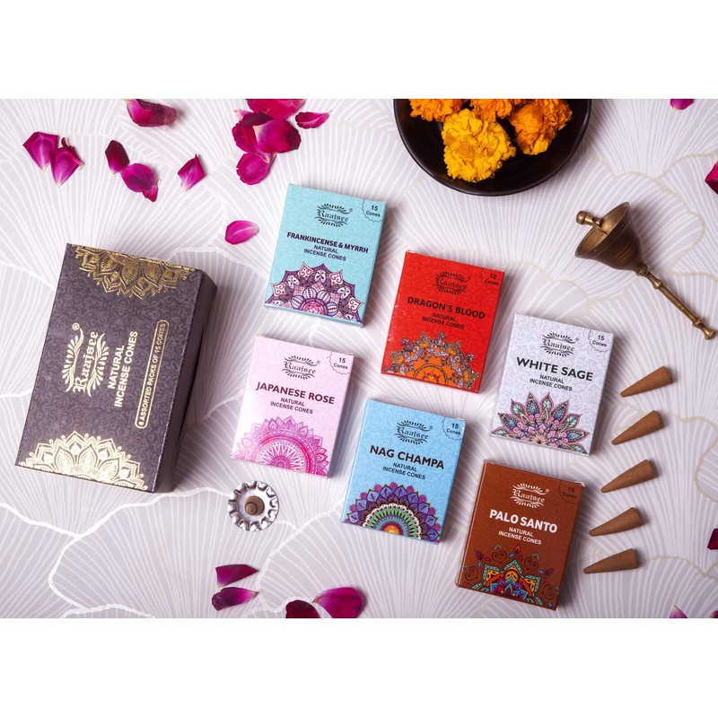 Raajsee Natural Incense Cones,6 Pack Mixed Scents Gift Pack 15