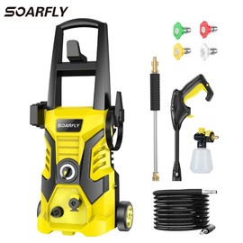 SOARFLY Electric Pressure Washer, With self-priming function, 2600PSI, Max 1.76 GPM, 35ft power cord/25ft of hose, 5 Quick Connect Nozzles