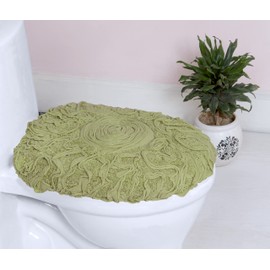Home Weavers Bell Flower Collection 18x18 Toilet Lid Cover 100% Cotton Tufted Bath Rugs, Extra Soft and Absorbent Bath Rugs, Non-Slip Bath Mats, Machine Washable, Bathroom Bath Mats for Floor, Green