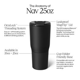 BrüMate Nav 25oz 100% Leak Proof Insulated Travel Tumbler with Magnetic BevLock™ Lid - Double Wall Cup-Holder Friendly Stainless Steel Mug (Mocha)