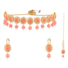 Efulgenz Conjunto de gargantilla india de cristal Kundan de Maang Tikka con cadena de cabeza de bollywood para boda dorado