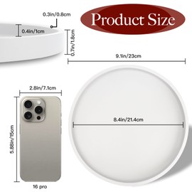 LIOUCBD 9.1 Inch Silicone Bathroom Tray, Decorative Soap Holder, Kitchen Countertop Organizer, Round Vanity Tray for Candle Perfume Plant Jewelry Key Lotion Bottles (White)