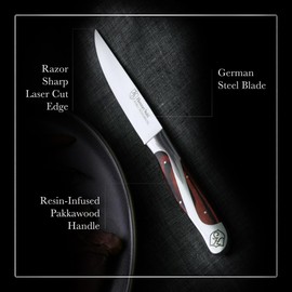 Hammer Stahl Steak Knives Set Of 4 | High Carbon German Steel Kitchen Knife Set | Stainless Steel Knife Set With Ergonomic Quad-Tang Pakkawood Handle |5-Inch Professional Balanced Non-Serrated Cutlery