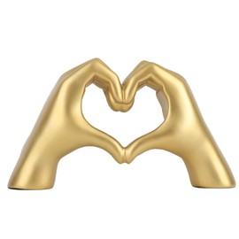 Wisifayardin Large Gold Heart Hands Statue Decor Golden Modern Abstract Love Finger Statues for Living Room Bedroom Bookshelf Coffe Table and Office Desk Table