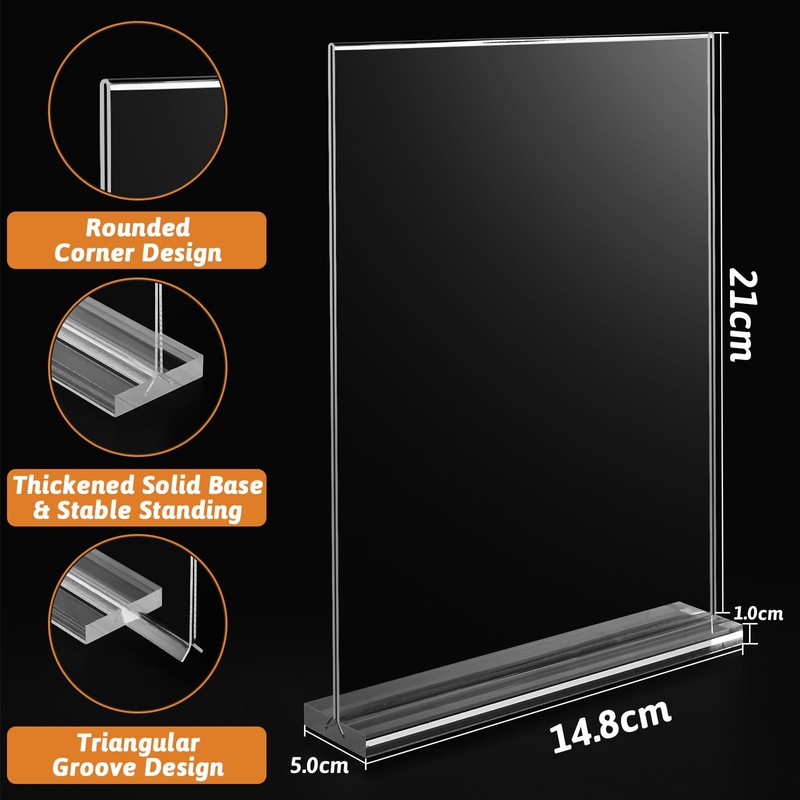 Viymgit A5 Acrylic Sign Holder, 4 Pack Clear Double-Side Table