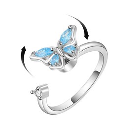 LUTAKU To My Daughter - Fidget Ring,Butterfly Ring Anxiety Ring for Women Girls,Silver Ring with Beads Spinner Ring,Stress Reliever Spinner Rings, Adjustable Open Ring (Butterfly-S)