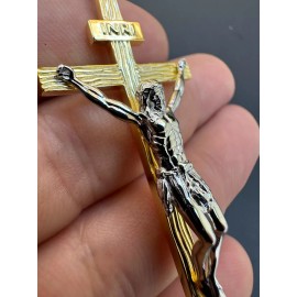 Italiano Silver, Inc. Real Solid 925 Silver / Gold Mens Cross Jesus Piece Crucifix Pendant Necklace - Silver Cross/Gold Jesus