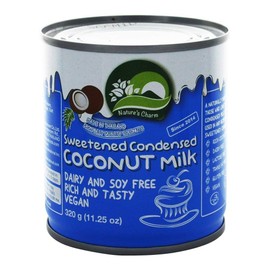 KC Commerce Nature Nature's Charm Sweetened Condensed Coconut Milk vegan coconut condensed milk Lactose dairy free. Gluten Free Leche condensada de coco leche de coco 11.25oz Come with KC Commerce Wooden Spoon (11.25oz Pack of 6)