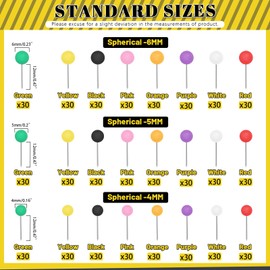 Mardatt 720Pcs Map Push Pins, Multi-Color Map Tacks with 4mm 5mm 6mm Plastic Beads Head, Push Pins Map Pins for Bulletin Board/Fabric/Office/Wall Marking(8 Colors)