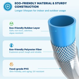 Kohree 50FT Upgraded RV Water Hose, 5/8" Premium Drinking Water Hose for Camper, Leak Free, No Kink, Flexible Garden Hose 50 ft with Storage Bag, Reinforced PVC Design w/Strain Relief Ends - Blue