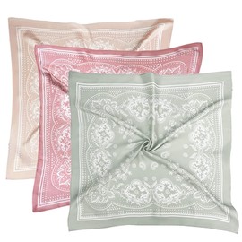 DANLCUPL 27.5”Silk Feeling Scarf Medium Square Head Scarves - 3PCS Satin Head Scarf Hair Wrap Neck Scarf for Women (new bandanna light grey pink oatmeal)