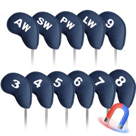 11 Pcs Golf Iron Covers Magnetic Closure Golf Head Covers Wedge Covers Neoprene Lightweight Numbered Head Protection Covers LT-018 (Navy)