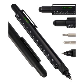 Online Men's Gift Pen 6-in-1 Black I Multitool Pen with Various Functions I Multifunctional Ballpoint Pen and Tool I Gift for Christmas, Home Building, Craftsmen, Dad