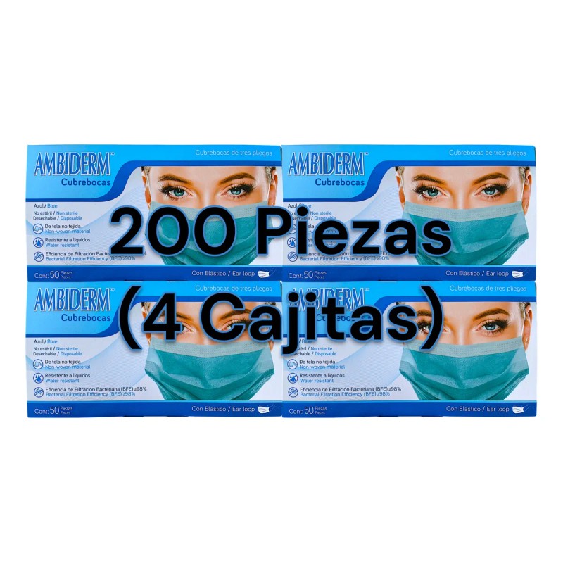 Ambiderm 200 Cubre Bocas Tricapa Plisado Termosellado