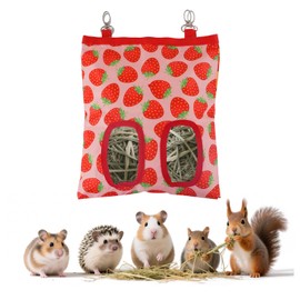 Hay Bag for Rabbits,9.8 X 11.4 Inch Guinea Pig Bunny Hay Feeder,2 Hole Guinea Pig Rabbit Feeder for Rabbit,Forage Sack for Chinchillas and Other Small Pets (Red)