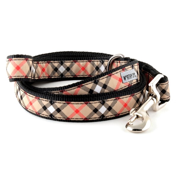 The Worthy Dog Tan Bias Plaid Dog Leash 5ft Stylish