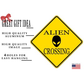 Rogue River Tactical Funny Metal Warning UFO Crossing XING Tin Sign Wall Décor Man Cave Bar Alien