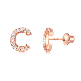 Initial Stud Earrings for Women, 925 Sterling Silver Post Screw Backs Earrings Letter Earrings