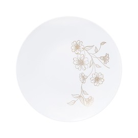 EcoQuality 9" inch Round White Plastic Plates with Gold Primrose Design - Disposable China Like Party Plates, Heavy Duty Dinner Plates, Salad Plate, Dinners, Wedding, Serveware (20)