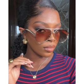 GUVIVI Retro Gold Aviator Sunglasses for Women Men, 2025 Metal Oversized 70s Aviators Black Sun Glasses